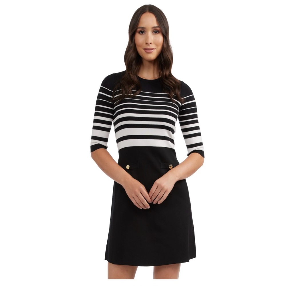 Ellen Tracy Black and White Striped Mini Dress